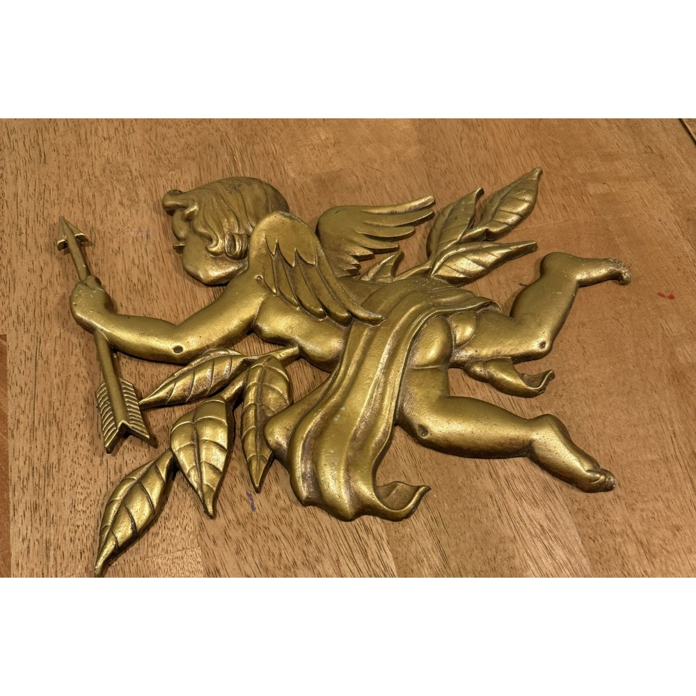 Vintage 1960s Sexton USA Cast Metal Golden Cherub / Cupid Wall Plaque
